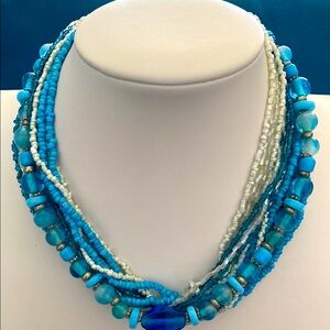 5 for $15 Blue and White Glass Beaded Necklace